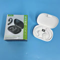 Black ear-mounted Bluetooth headset with non in-ear design showing digital display screen