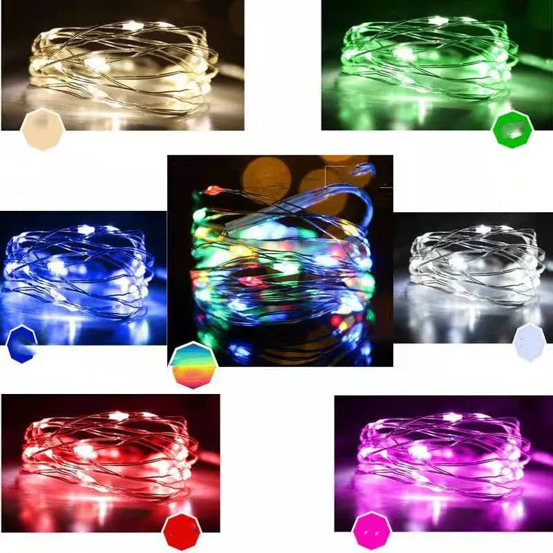 12 metre copper wire LED string light with battery box and multiple colour options for garden patio decoration