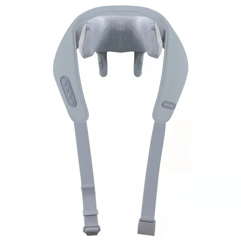 Grey USB-powered neck and back massager with infrared physiotherapy function and dual gear settings