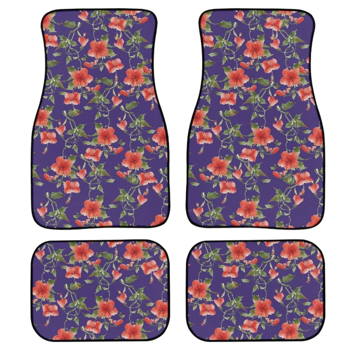 Black printed rubber car foot mat four-piece set showing 20mm thickness