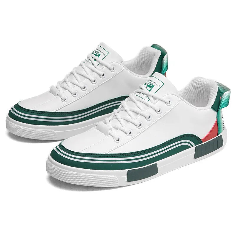Men's canvas casual shoes with mesh ventilation panels in beige, white and green colours