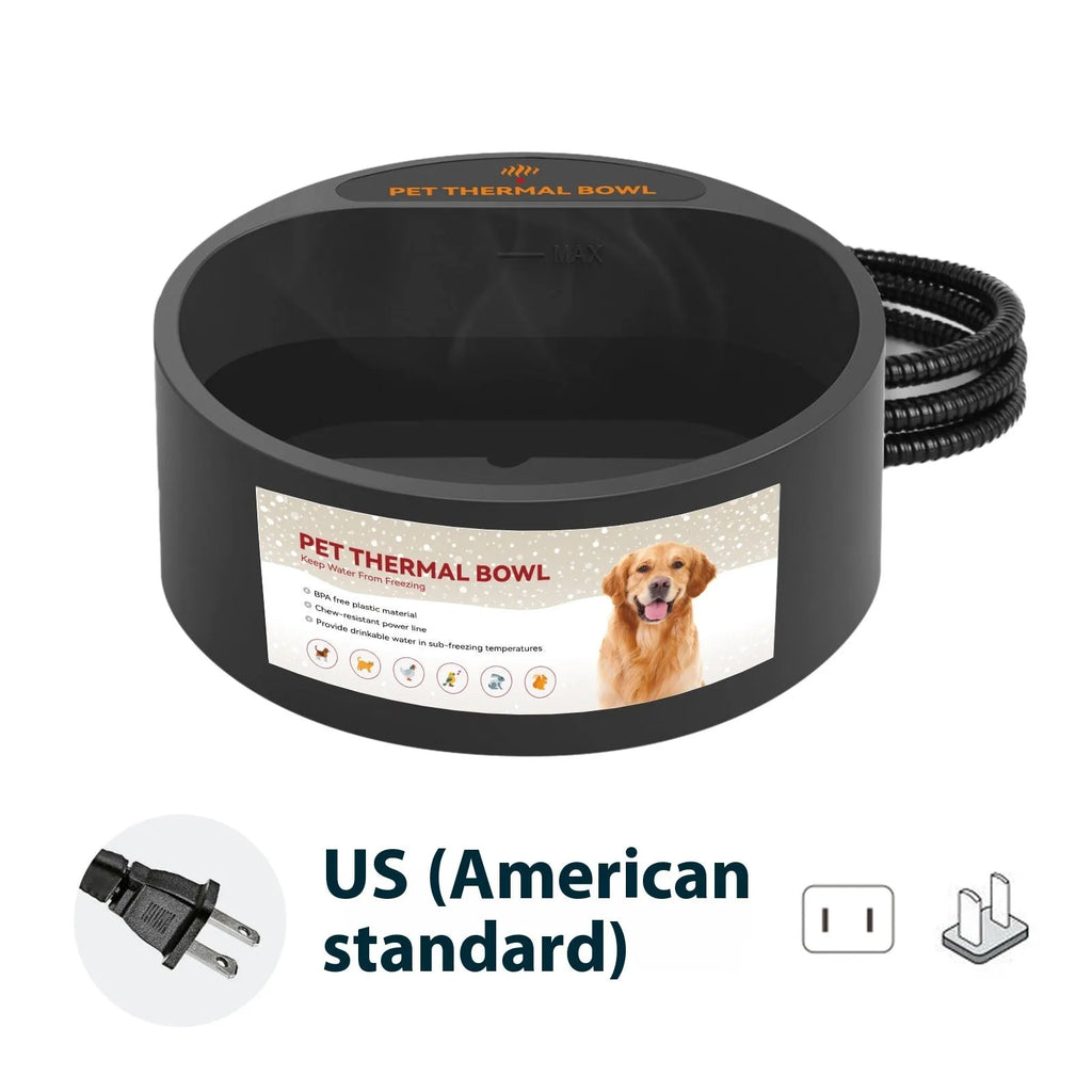 Black ABS plastic pet heating bowl with constant temperature control and 2.2L capacity