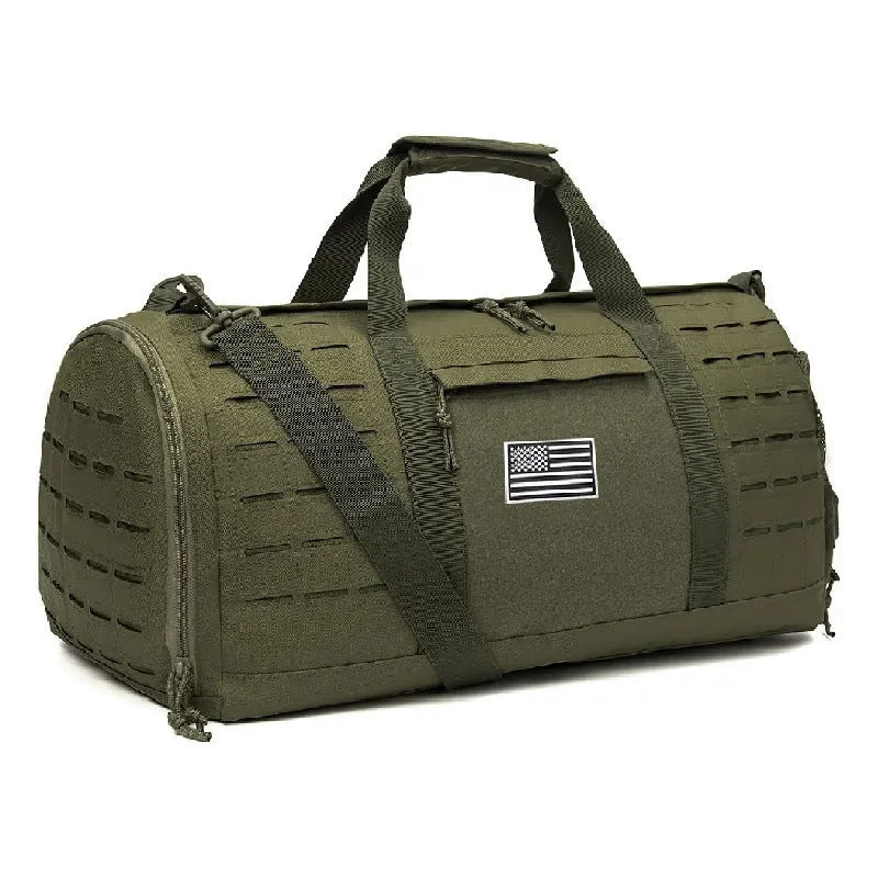Men's waterproof Oxford cloth sports travel bag with air pillow strap, shown in khaki colour.