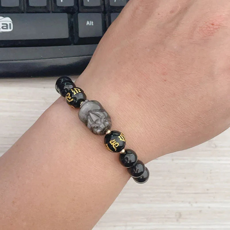 Men's silverstone bracelet with beaded design featuring zodiac and proverb elements