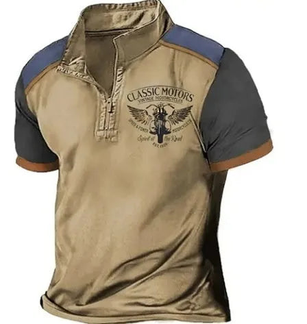 Loose fit digital print polo shirt made from bird eye cloth polyester fabric for golf.