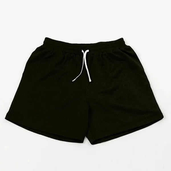Men's solid colour quick-drying mesh shorts for summer running and fitness activities