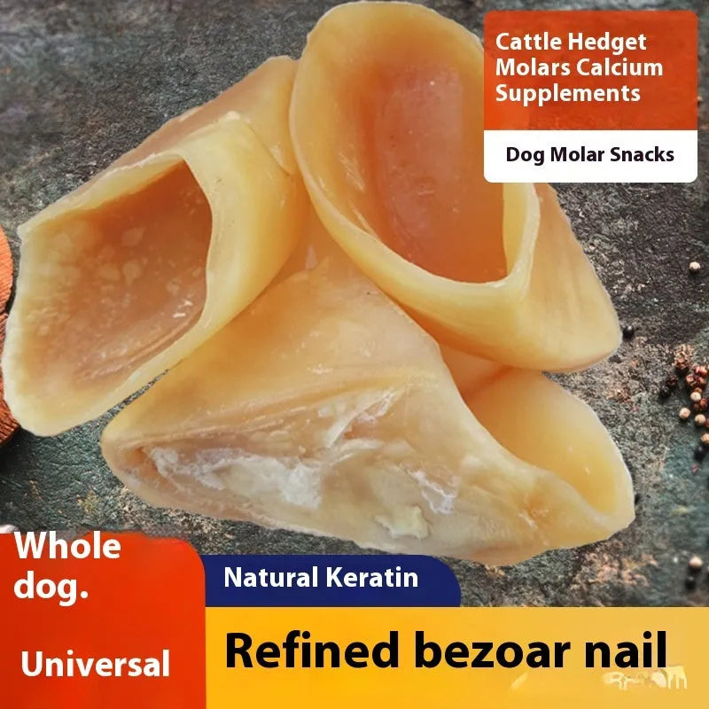 Natural cowhide dog chew bone in hoof shell colour for small and large breed dogs.