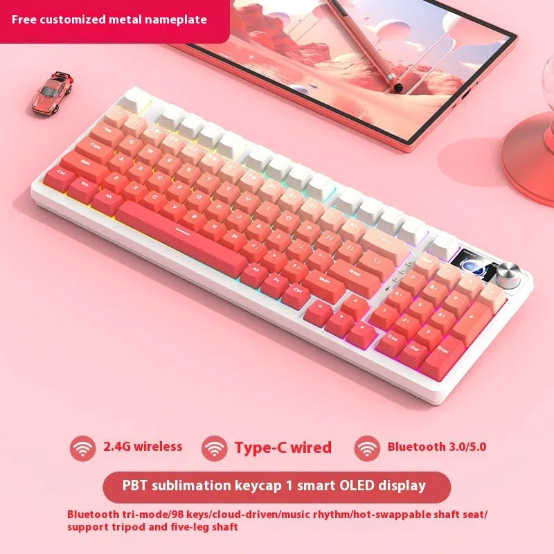 98 key wireless Bluetooth mechanical keyboard kit with metal knob and multiple colour options