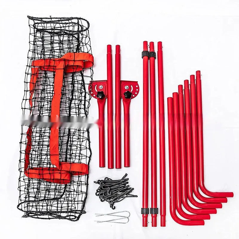 Red adjustable 4x6FT baseball training net with metal frame for backyard practice