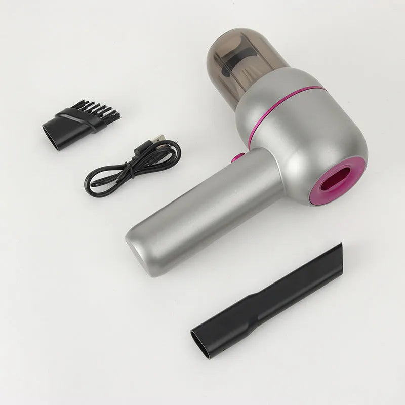 Handheld portable car vacuum cleaner in XC-06 grey colour with brush and extended suction nozzles