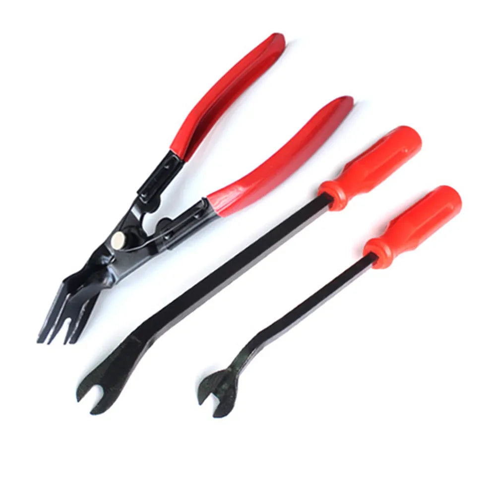 Red handled steel clip driver pliers for GM automotive door panel and horn nailing repair weighing 203g
