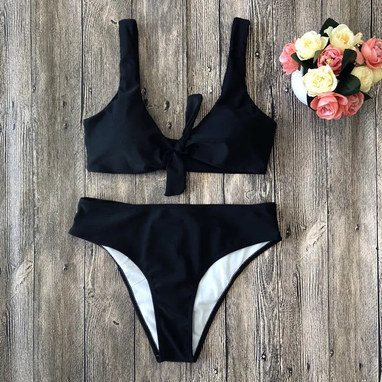 Solid colour women's bikini swimsuit in polyester fabric with sleeveless design