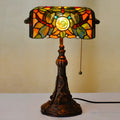 10-inch Tiffany stained glass table lamp with coloured shade on resin base for desk lighting