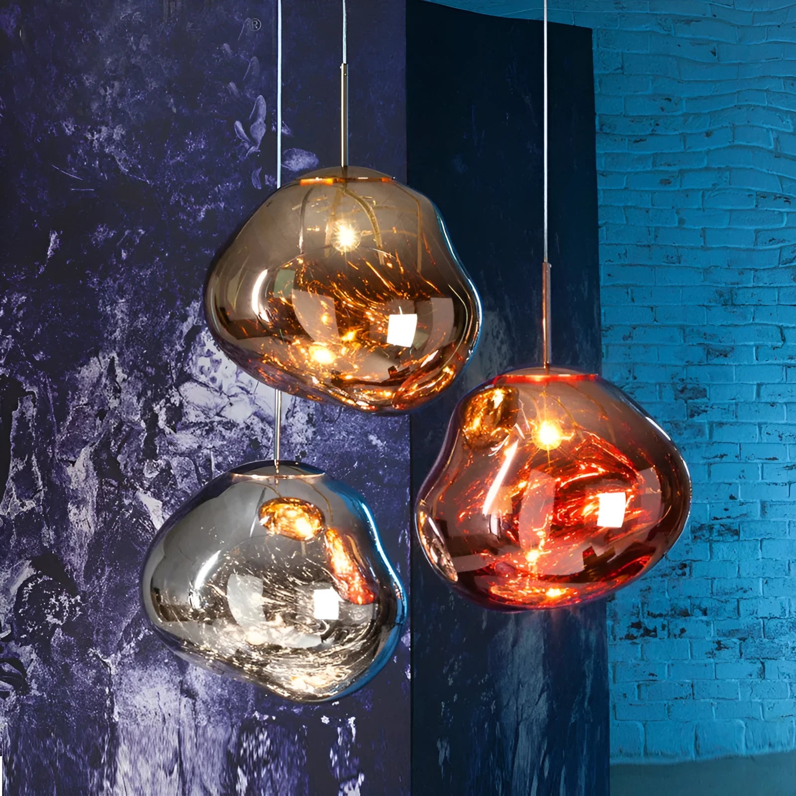 Post-modern Nordic irregular glass lava lamp chandelier in gold, silver, or red copper finish