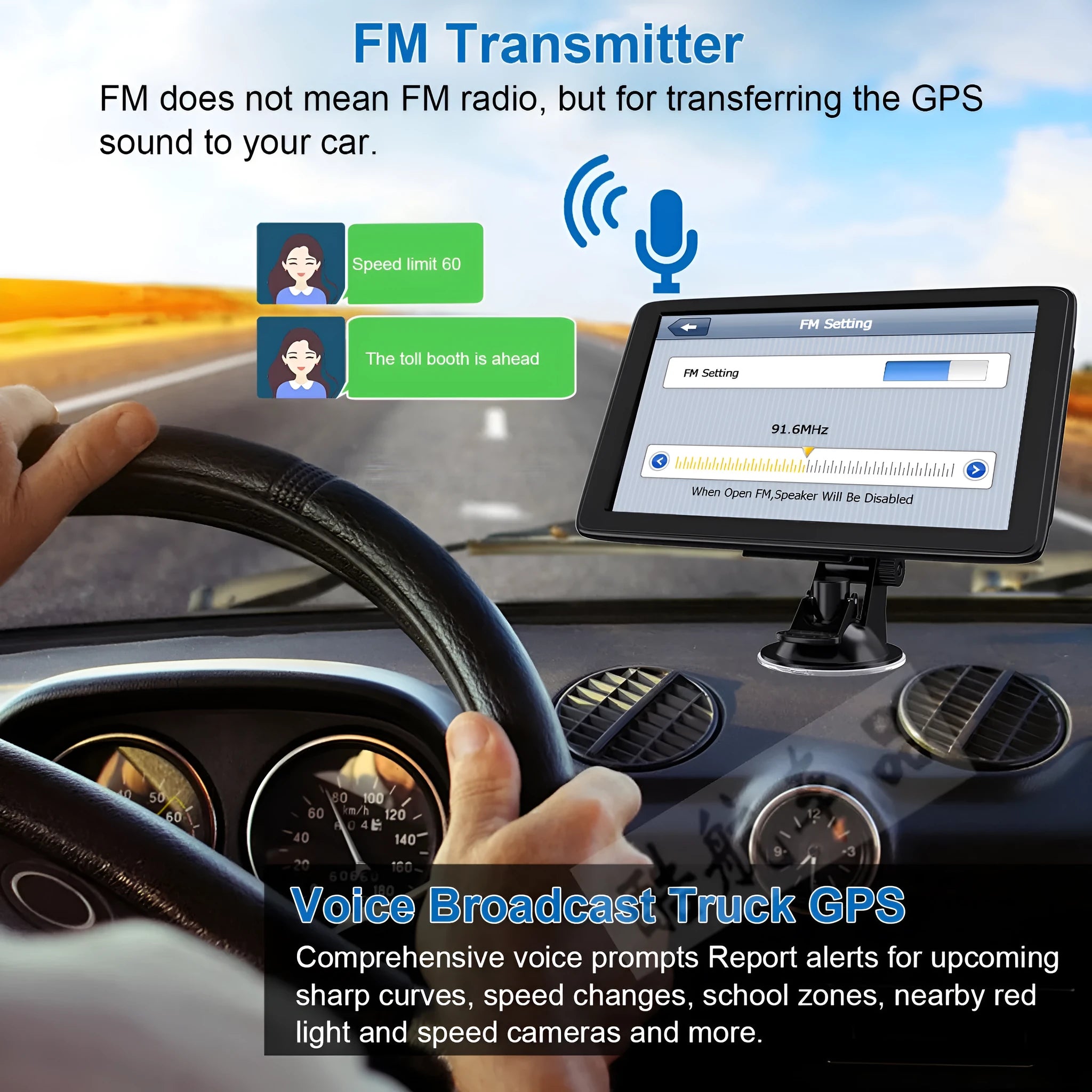 Portable 7 inch car GPS navigation device with touch screen on dashboard bracket