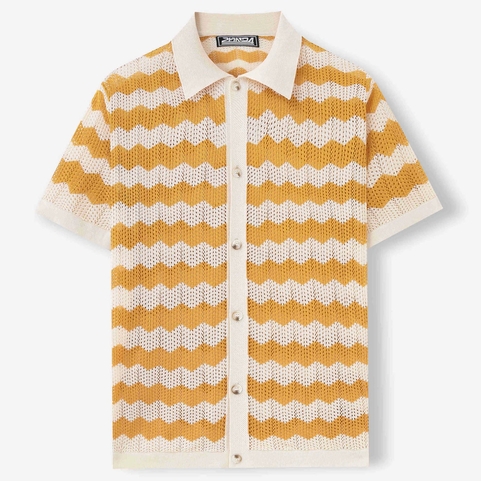 Short sleeve hollow jacquard corrugated sweater in Tencel viscose fabric showing textured surface and flocked detailing