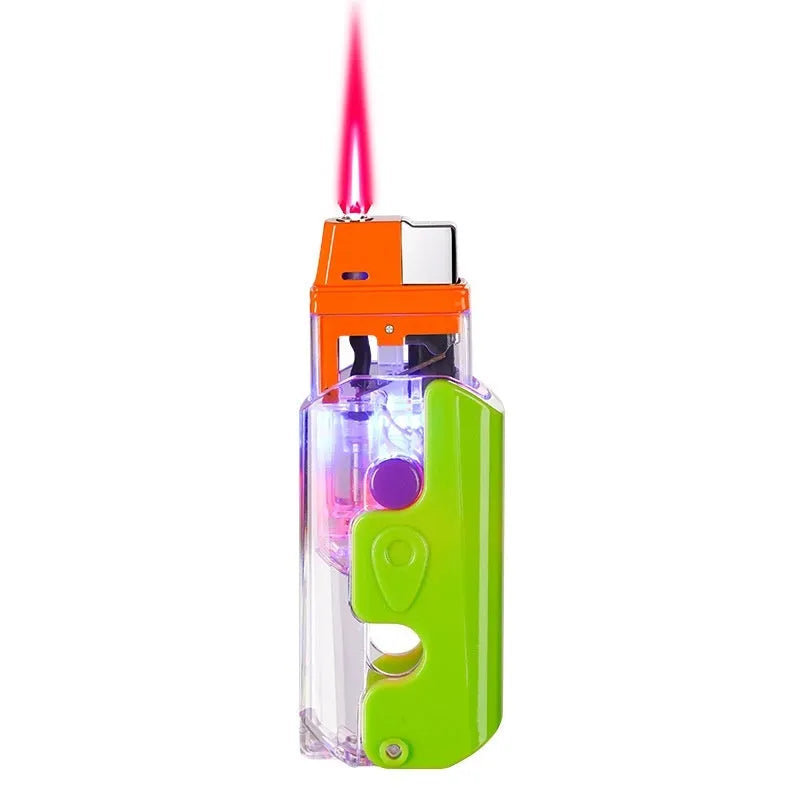 Colourful plastic windproof lighter with luminous radish design in orange, purple, or green options