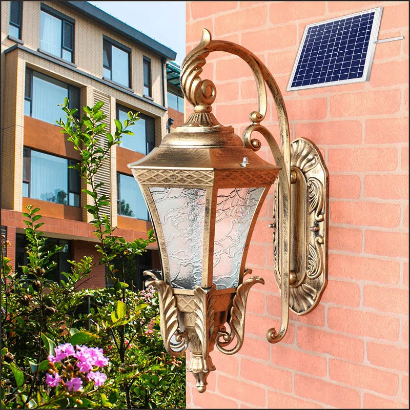 European-style black or bronze outdoor wall lamp with IP54 waterproof rating and solar remote control for courtyard lighting, 51x34x29cm dimensions
