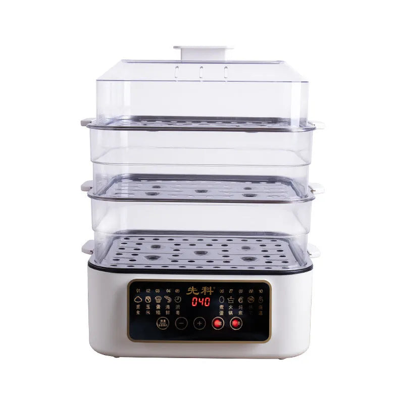 28-litre capacity electric steamer with stainless steel rack and automatic measuring function
