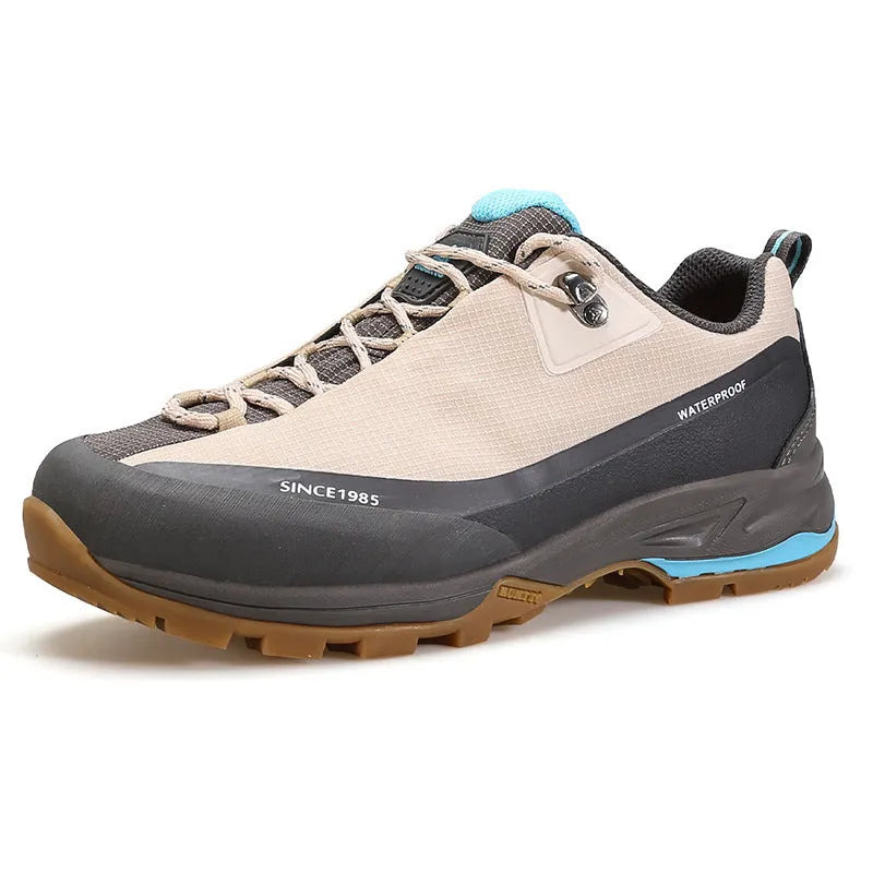 Men's low-top hiking boots with round toe design and lace-up closure in various colours