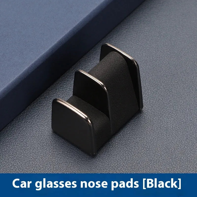 Car dashboard sunglasses clip nose pad in four colour options with zinc alloy and leather construction