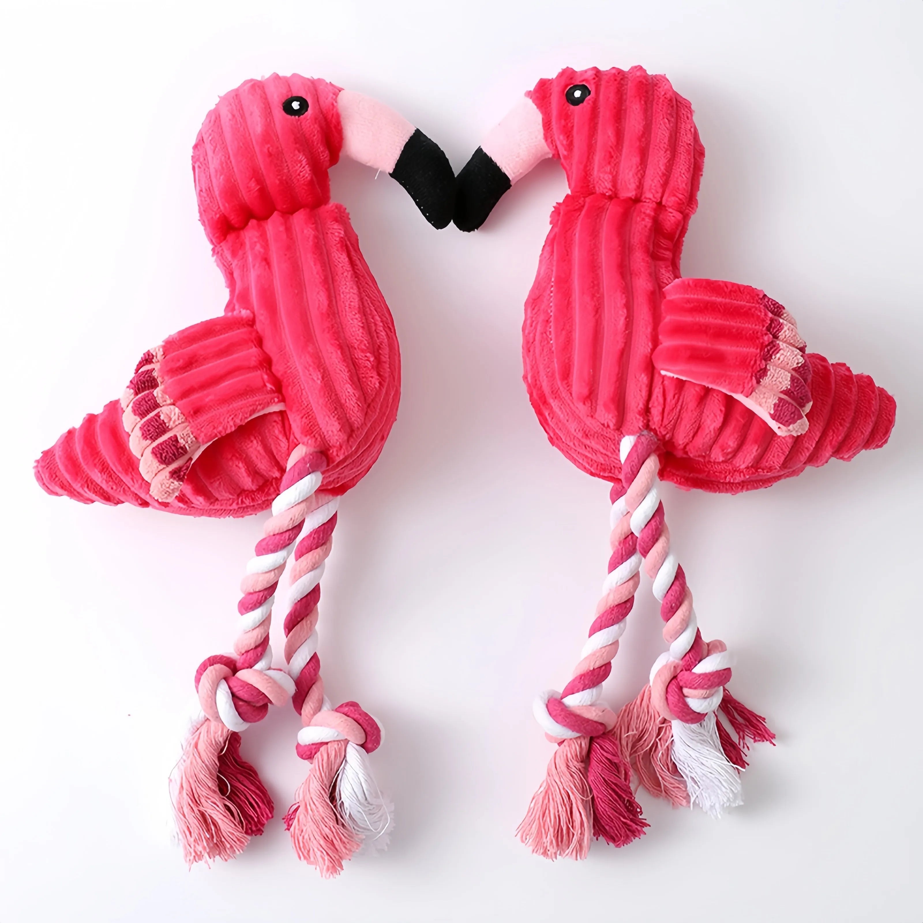 Colourful animal-shaped corduroy squeaky dog toy with reinforced stitching