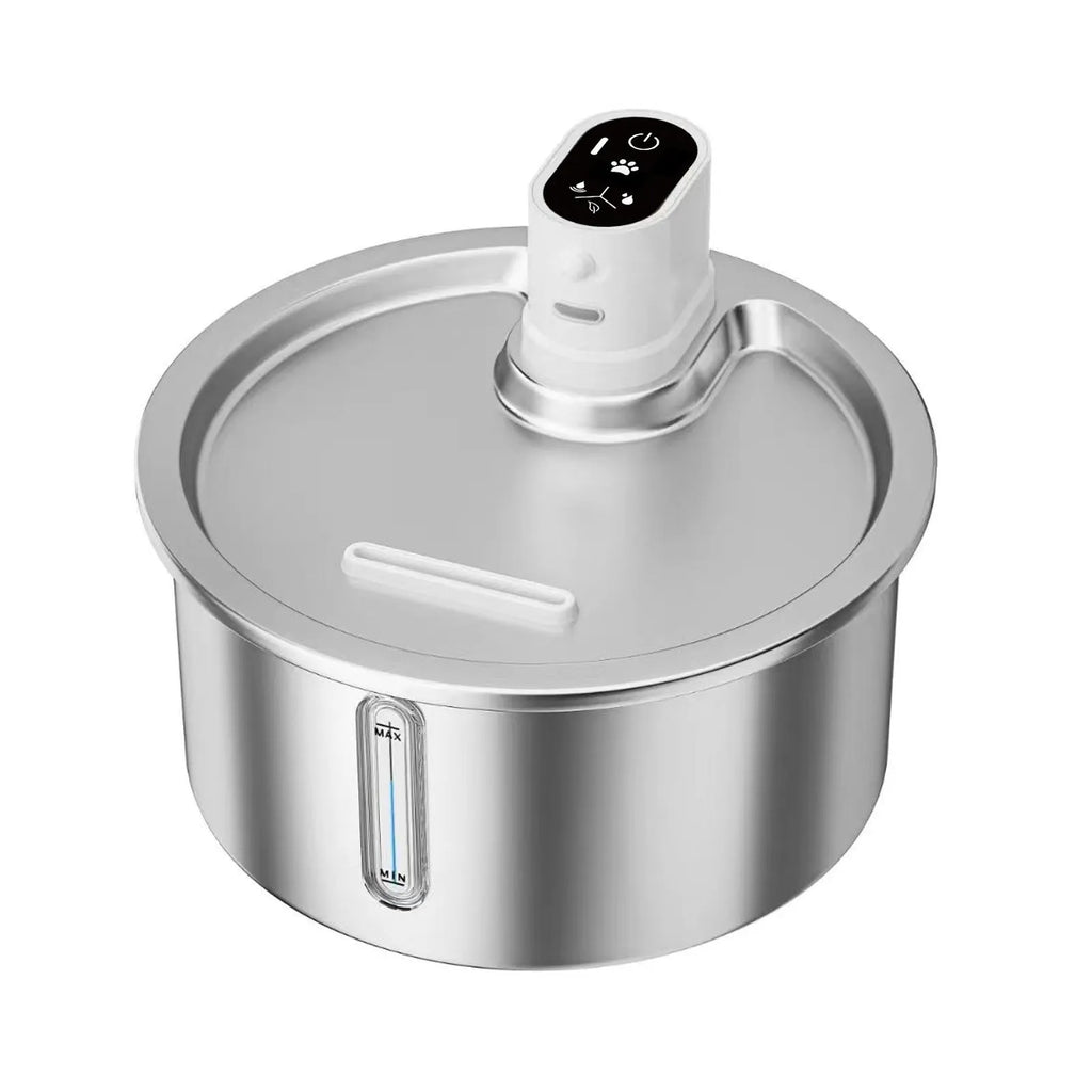 Stainless steel pet water fountain with constant temperature heating base in black colour
