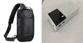 Black 20000mAh power bank with charging cable showing dimensions 135x60x20mm