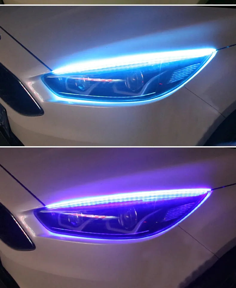 Universal RGB LED daytime running light strip with remote control available in 30cm 45cm and 60cm sizes for 12V vehicles