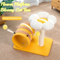 Yellow bee-themed cat climbing frame with sisal scratching board and tunnel measuring 46x36x25cm