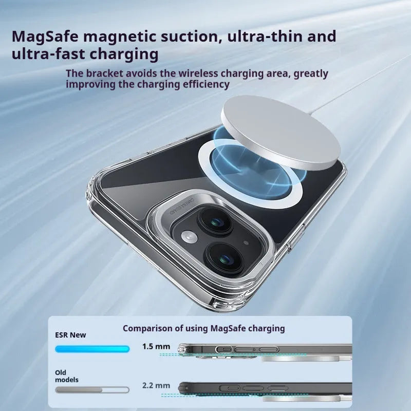Transparent magnetic hard case with invisible kickstand for iPhone 15 Pro Max