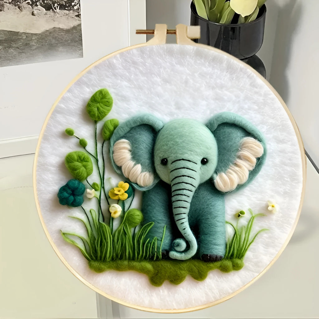 Wool felt embroidery kit with linen fabric, embroidery frame, and floral pattern for three-dimensional blanket painting