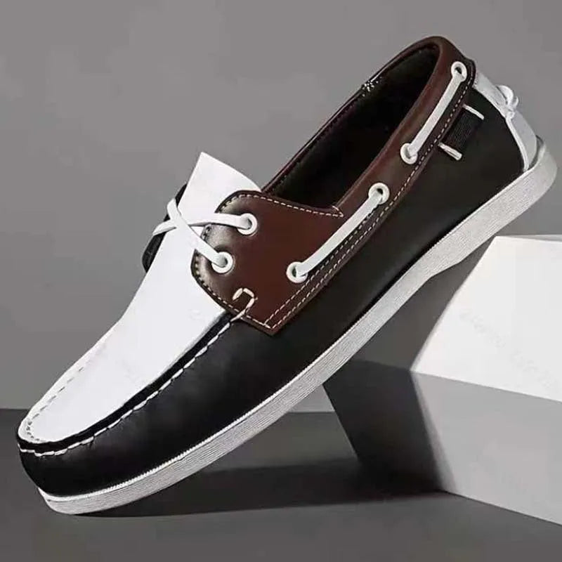 Men's British-style casual shoes in artificial PU with round toe and flat heel