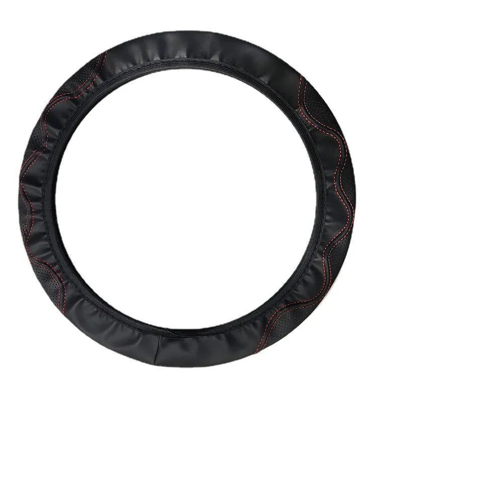 Corrugated elastic PU leather steering wheel cover for 37-38cm diameter steering wheels