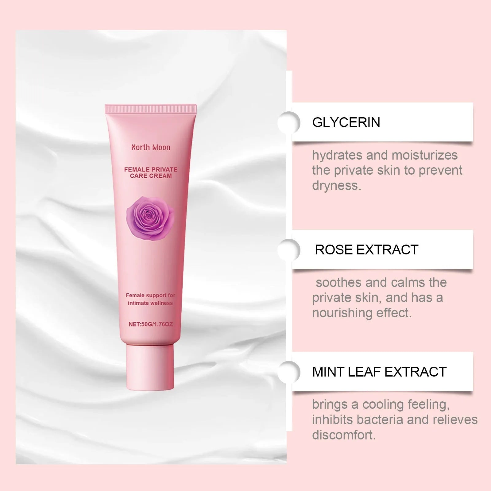 50g gentle moisturising cream for dry and tender skin with rose and peppermint extracts