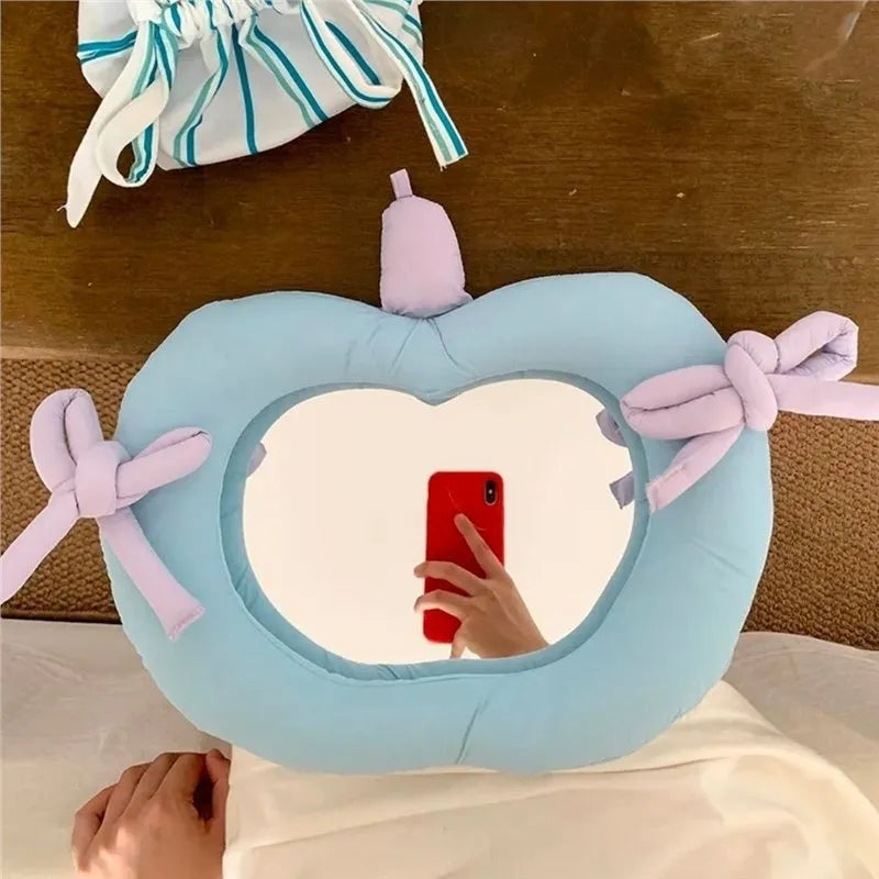 Korean-style cosmetic wall mirror with cotton cushion backing in apple green colour