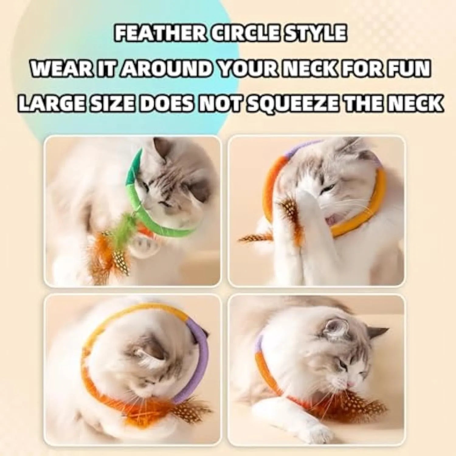 Circular green cotton rope cat toy with feathers for chewing and interactive play