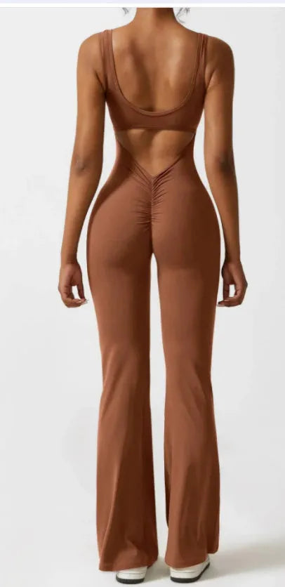 Womens tight yoga bodysuit with seamless hollow design and built-in chest pad in polyester milk silk fabric