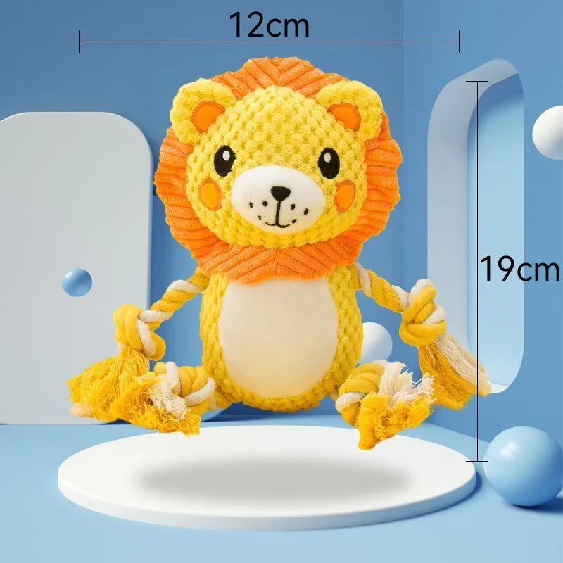 Stuffed squeaky dog toy bundle with lion and monkey plush designs for medium to large dogs