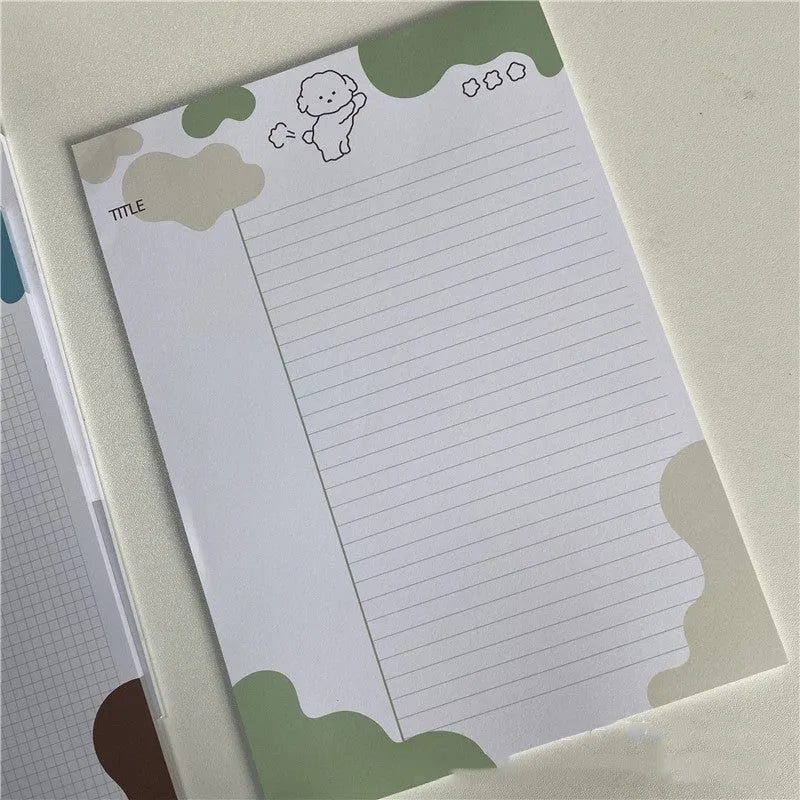 B5 sticky note paper pad with Korean dog illustrations in six colour options