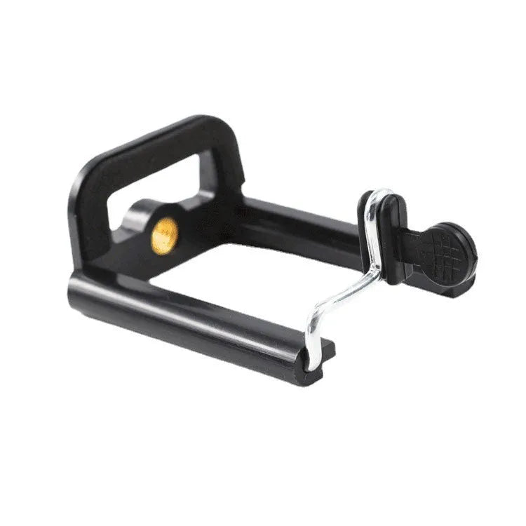 Black plastic U clip mobile phone holder with flexible gooseneck arm and hose bracket mount.