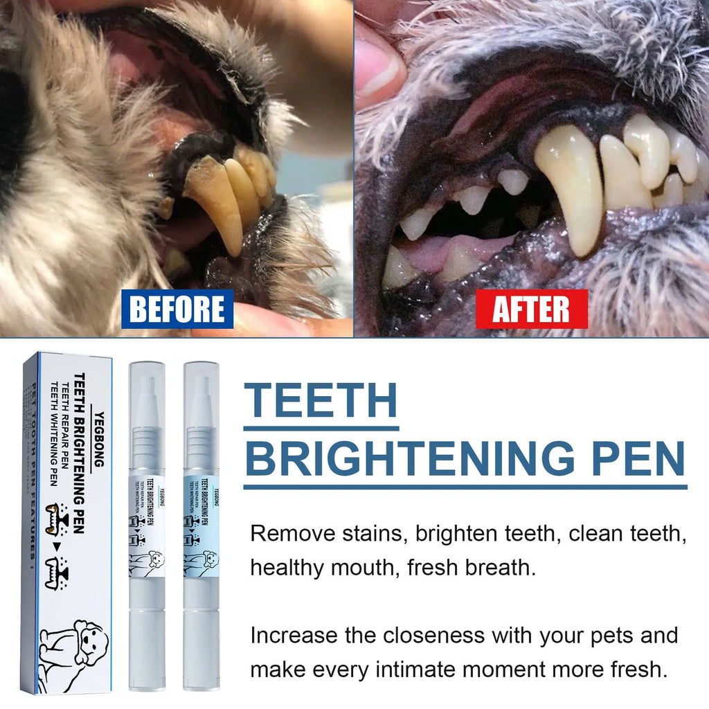 Yegbong pet teeth whitening pen with dental brush attachments for dogs and cats