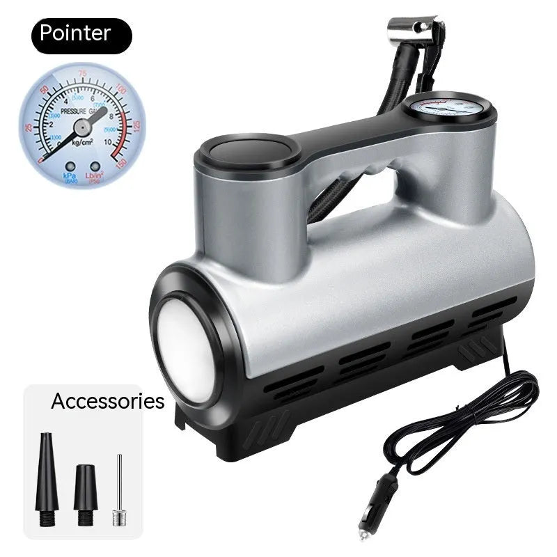 12V portable car tyre inflator with digital display and LED light, compact ABS construction