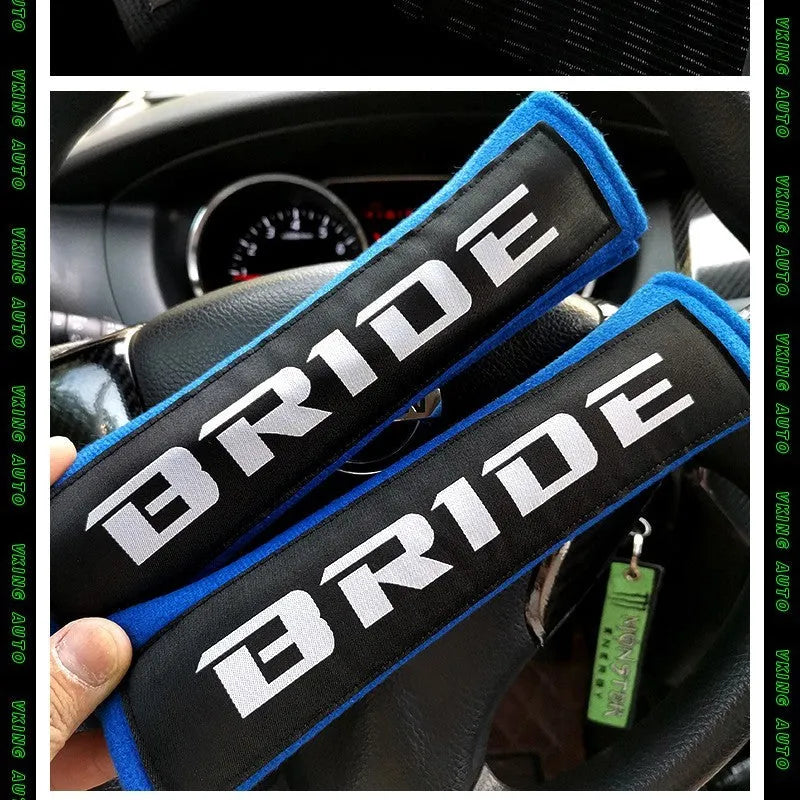 Car seatbelt shoulder pad set in cotton sponge cloth with embroidery decoration, 22.5cm length