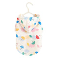 Colourful cartoon umbrella pattern dog raincoat in polyester fabric, size label shown