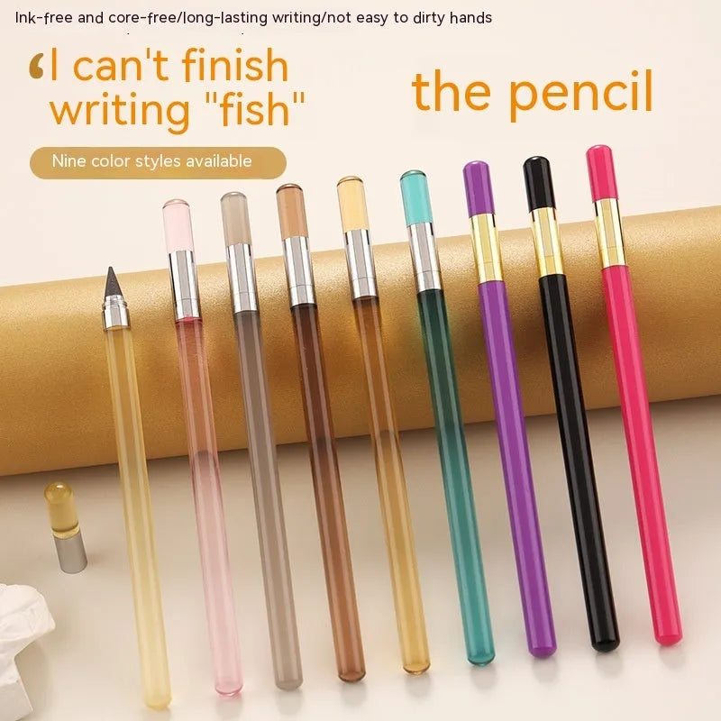 Transparent acrylic mechanical pencil with alloy tip showing colour lead options