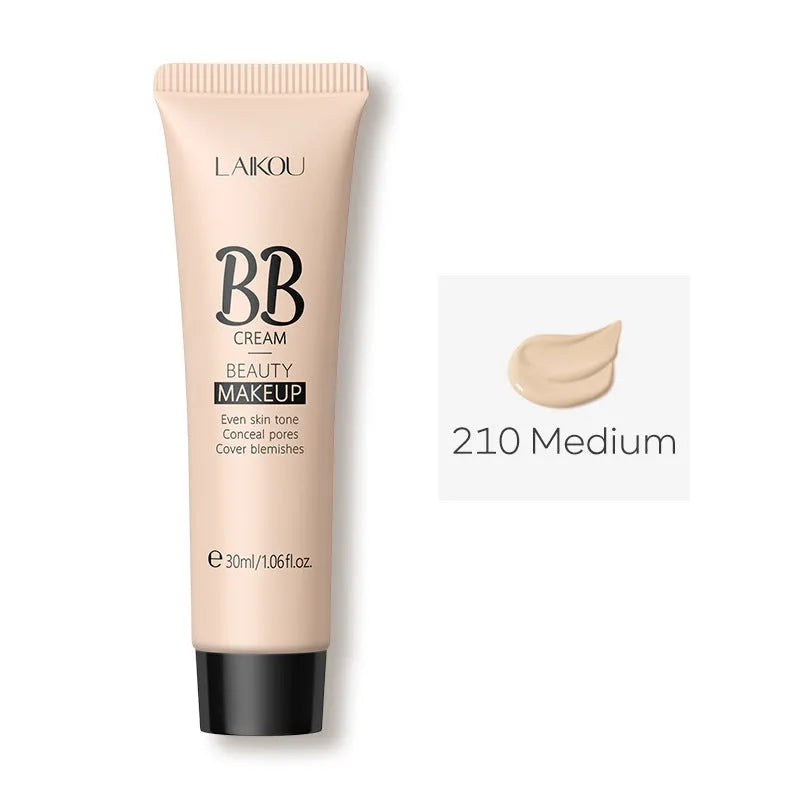 30ml hose tube of BB cream showing nine shade options from ivory white to brown