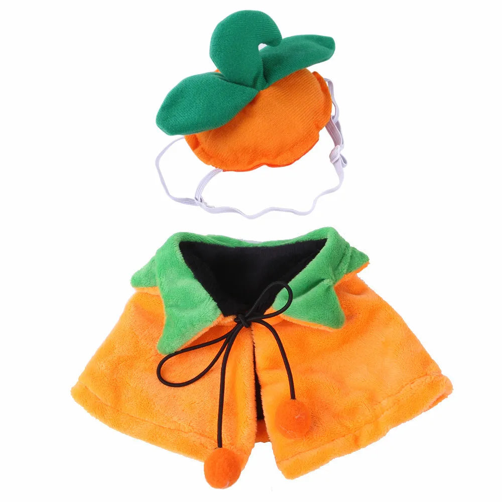 Reversible Halloween pumpkin pet cloak showing two pattern sides, plush material, S M L sizes