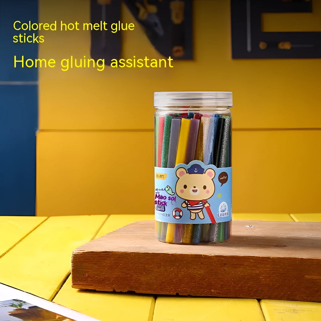 Pack of 55 transparent hot melt glue sticks measuring 7mm in diameter.