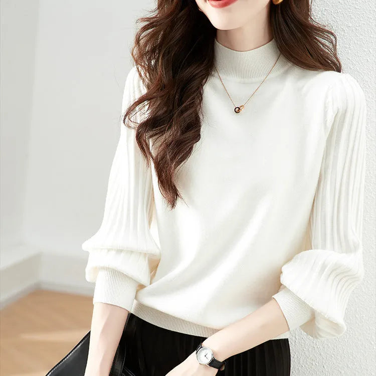 Slim fit half turtleneck shirt in sunken stripe pattern, shown in apricot colour.